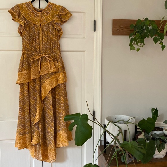 Ulla Johnson Netra Dress in Citrine Size 6 Silk Ruffle Flutter Sleeve Midi Dress - Picture 5 of 16